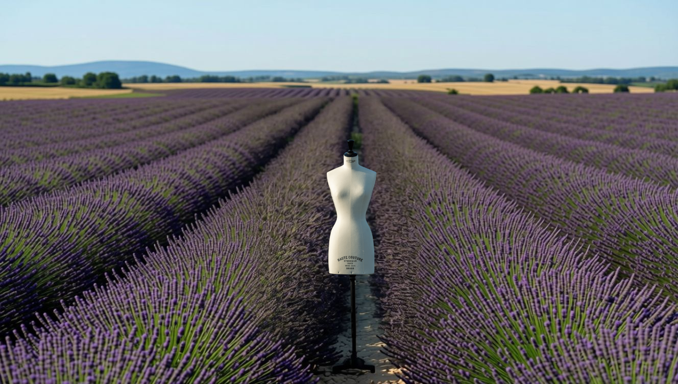 Stockman dress form in a lavender field